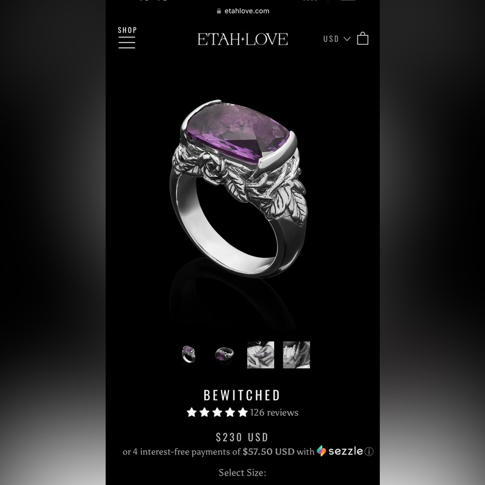 Etah Love sterling silver amethyst ring size 6